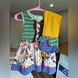 Matilda Jane Well Read Top & Set Your Sights Scrappy Leggings Size 4 VGUC